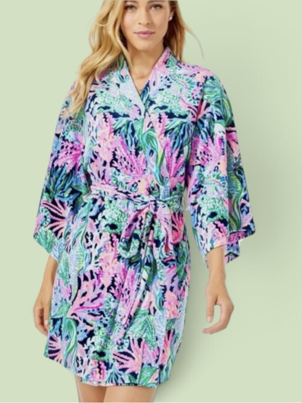 Lilly Pulitzer BRINGING MERMAID BACK ELAINE Belted Soft Velour Robe L/XL